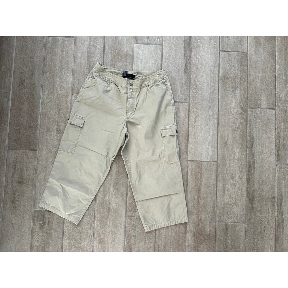 Vintage Rafaella Womens 12 Khaki Cargo Capri Pants Cropped Wide Leg Y2K